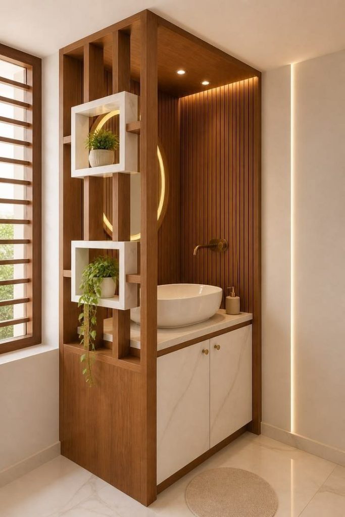 Washbasin unit with partition