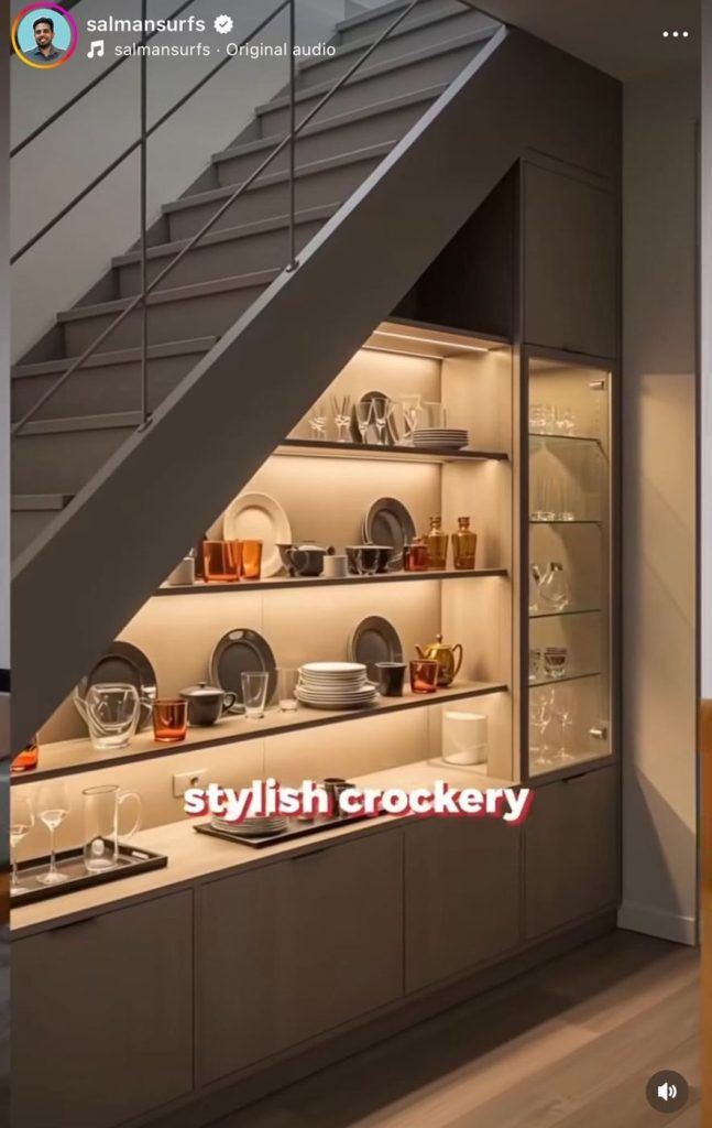 Under-stair crockery display