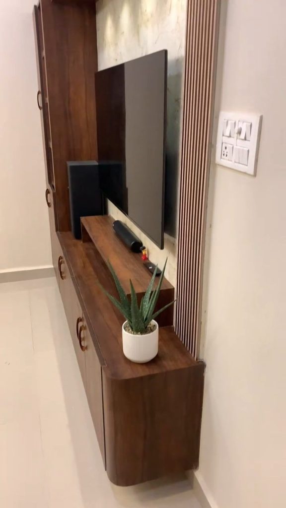 Wall-mounted wooden TV unit