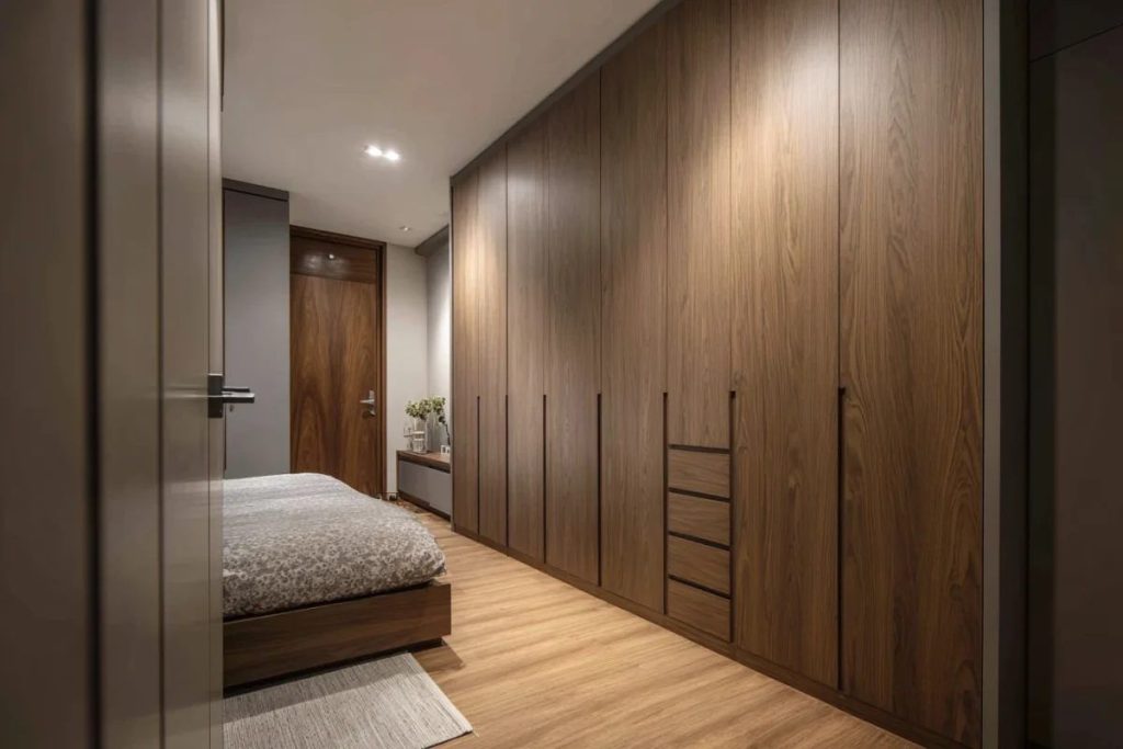 Wall-to-wall wooden wardrobe